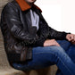 Majestic Leather - Mens G-1 Navy Leather Bomber Distressed Brown Real Leather Jacket