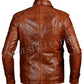 Majestic Leather - Men's Biker Vintage Antique Brown Studded Hunter Pocket Real Leather Jacket