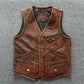 Majestic Leather - Men's Biker Vintage Tan Brown Real Leather Motorcycle Vest (812)