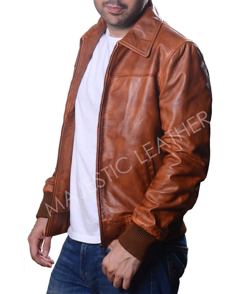Majestic Leather - Men's Biker Motorcycle Vintage Rust Brown Bomber Winter Leather Jacket-BNWT
