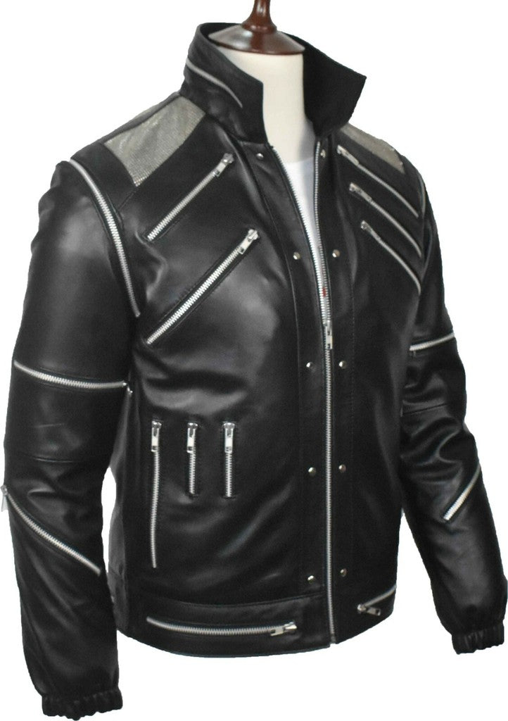 Majestic Leather - Michael Jackson Beat it "MJ Beat it" Real Leather Jacket with real metal mesh