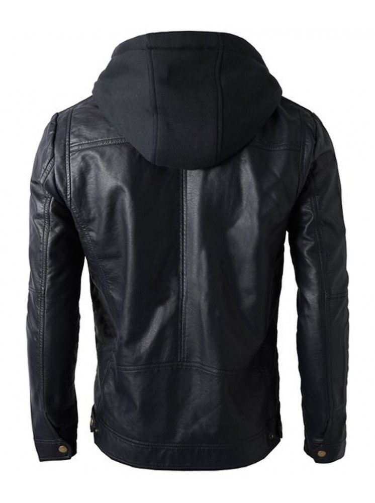 Majestic Leather - Neu Herren Motorrad Brando Stil Biker Echtes Weiches Leder Schwarz Kapuzenjacke