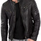 Majestic Leather - Cafe Racer Leather Jacket Soft Real Sheep Napa Leather Biker Style