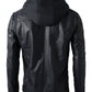 Majestic Leather - New Men's Motorcycle Brando Style Biker Real Soft Black Leather Hoodie Jacket