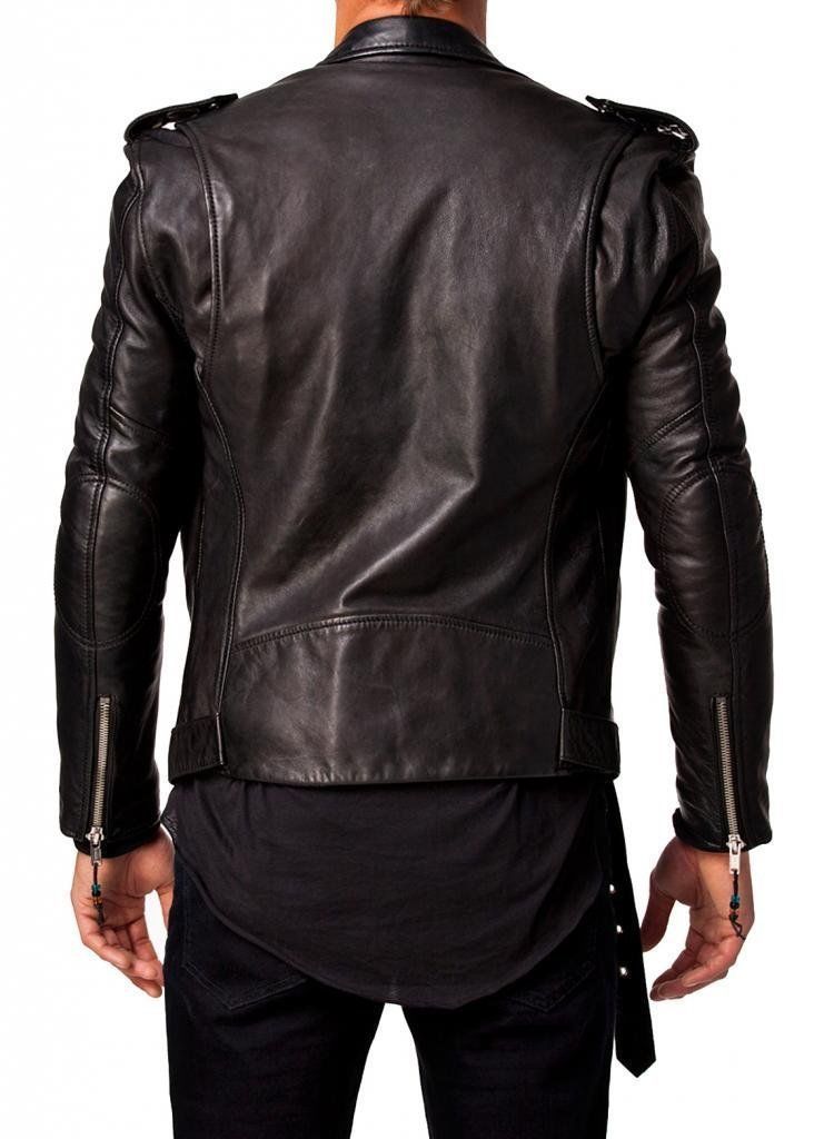 Majestic Leather - Men Leather Jacket Black Slim Fit Biker Leather Jacket