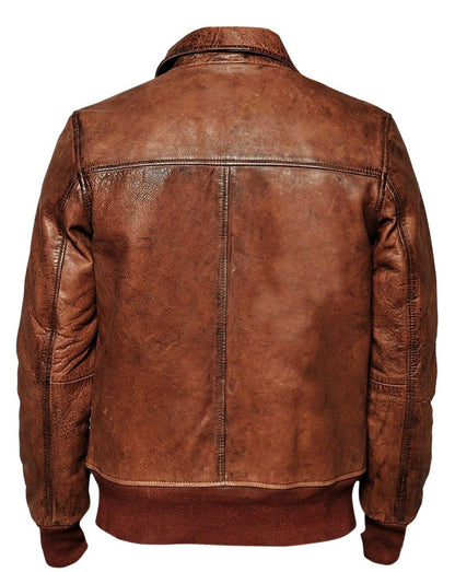 Majestic Leather - Mens Biker Motorcycle Vintage Distressed Brown Bomber Winter Leather Jacket