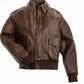 Majestic Leather - Aviator A-2 Flight Jacket Distressed Brown Real Leather Bomber Jacket