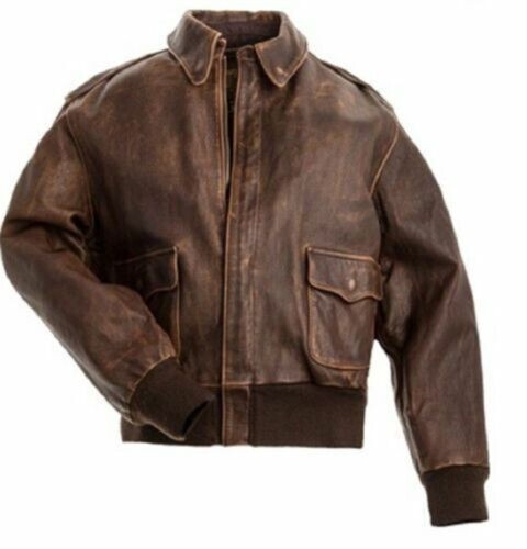Majestic Leather - Aviator A-2 Flight Jacket Distressed Brown Real Leather Bomber Jacket