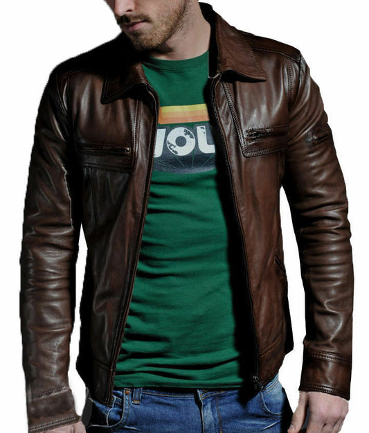 Majestic Leather - MENS GENUINE LEATHER JACKET SLIM FIT REAL BIKER RETRO NEW
