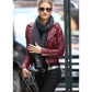 Majestic Leather - Ladies Women Brando Burgandy Leather Motorcycle Slim Fit Short Body Jacket
