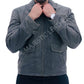 Majestic Leather - MEN'S AVIATOR DISTRESS BLACK GREY REAL LEATHER JACKET