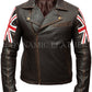 Majestic Leather - Mens Biker Vintage Distressed Brown Union Jack 2 Cafe Racer Leather Jacket