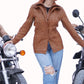 Majestic Leather - Women Real Lambskin Camel Brown THREE-QUARTER Biker Leather Coat