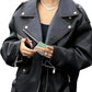 Majestic Leather - 90's Women Casual Oversize Biker Lambskin Soft Real Leather Jacket