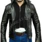 Majestic Leather - Men's Vintage Rivet Biker Style Motorcycle Cafe Racer Distressed Leather Jacket