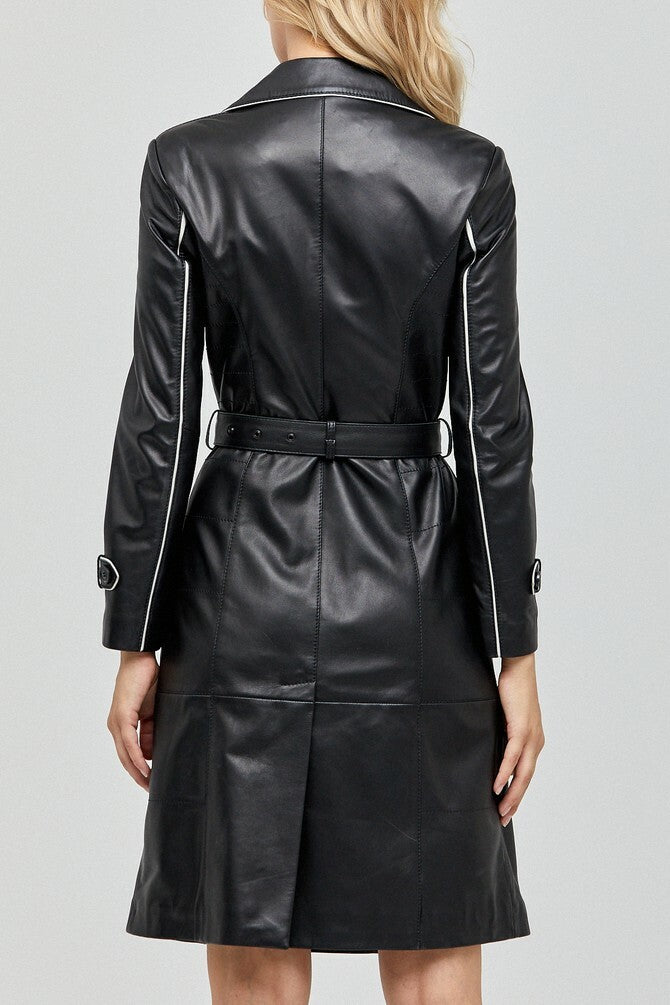 Majestic Leather - Ladies Women Black Genuine Real Leather Pea Coat - BNWT