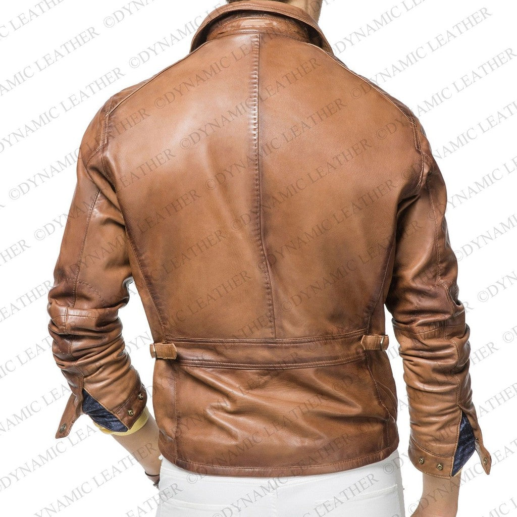Majestic Leather - Men Leather Jacket Brown Slim Fit Style Biker Leather Jacket