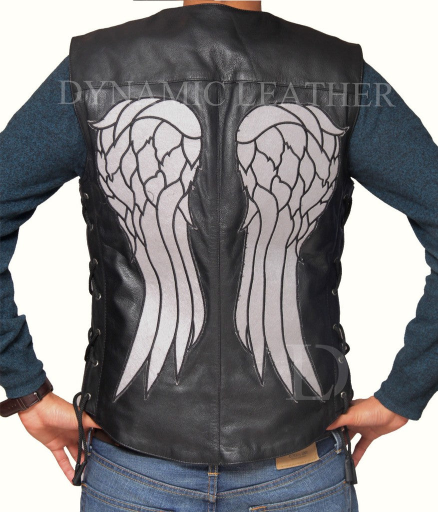 Majestic Leather - THE WALKING DEAD GOVERNOR - DARYL DIXON ANGEL WINGS LEATHER VEST JACKET