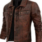 Cafe Racer Brown Trucker Genuine Leather Vintage Jacket — front view | Majestic Leather UK