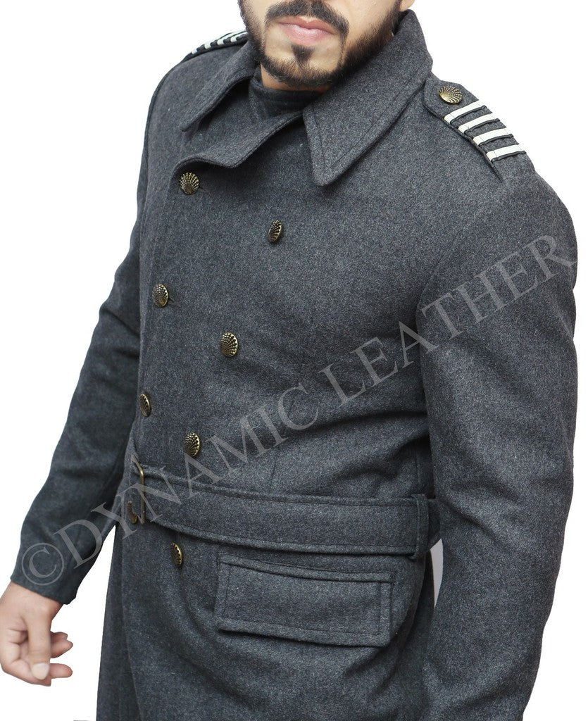 Majestic Leather - Capitaine Jack Harkness Gris Laine Tissu Fashion Caban