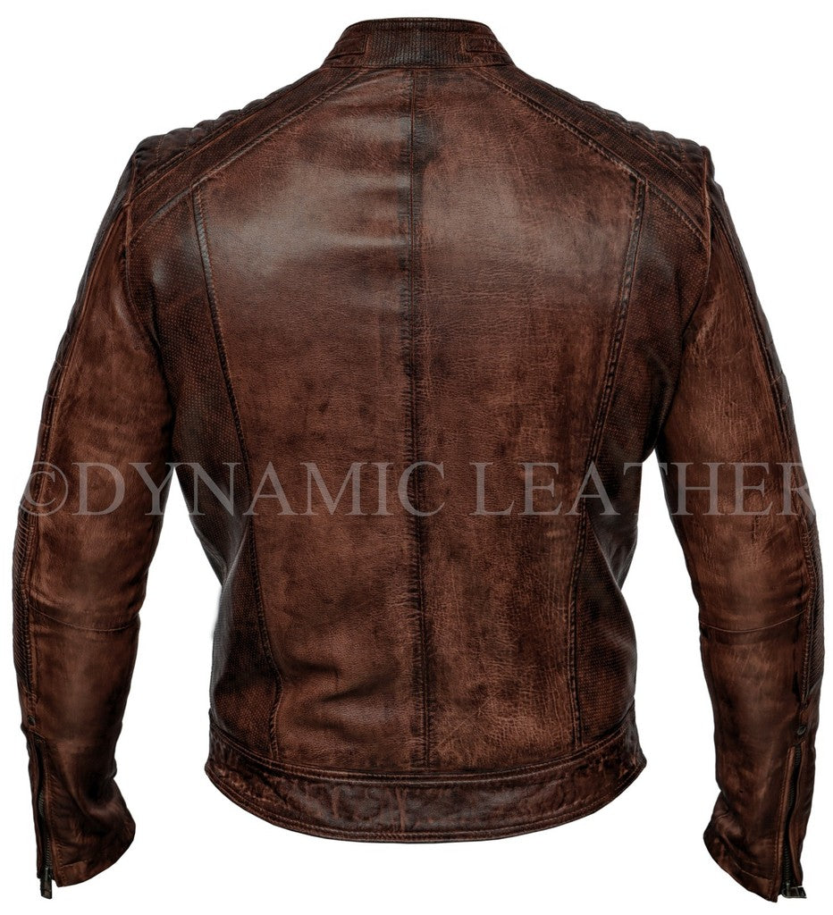 Majestic Leather - Men's Biker Vintage Motorcycle Distressed Brown Cafe Racer Leather Jacket