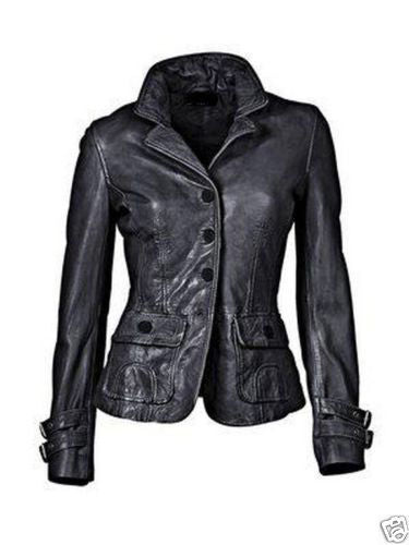 Majestic Leather - Women's Damen Genuine Lambskin Leather Jacket Black Slim fit Biker Jacket (617)