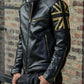 Majestic Leather - Union Jack UK FLAG Cafe Racer Vintage Men Black Motorcycle Biker Leather Jacket