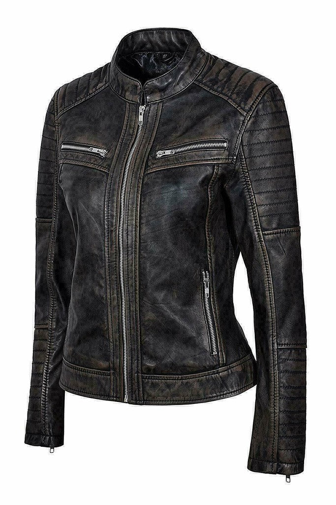Majestic Leather - Women's Genuine Lambskin Leather Jacket Black Slim fit Motorcycle Jacket (843)