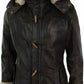Majestic Leather - Mens Black Duffle Over Coat Trench Hooded Long Genuine Sheepskin Leather Jacket