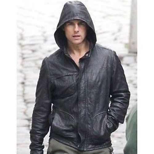 Majestic Leather - Ghost Protocol Mission Impossible Black Men's Hooded Movie Real Leather Jacket
