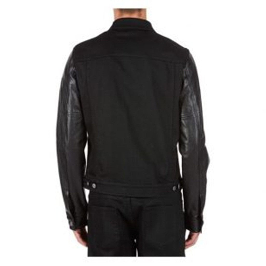 Majestic Leather - D- Beckham Modisch Freizeit Bekleidung Jeans mit Leder Ärmel Jacke