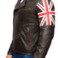 Majestic Leather - Mens Biker Vintage Distressed Brown Union Jack 2 Cafe Racer Leather Jacket
