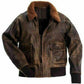 Majestic Leather - Mens Aviator Navy G-1 Flight Jacket Real Brown Distressed Leather Bomber Jacket