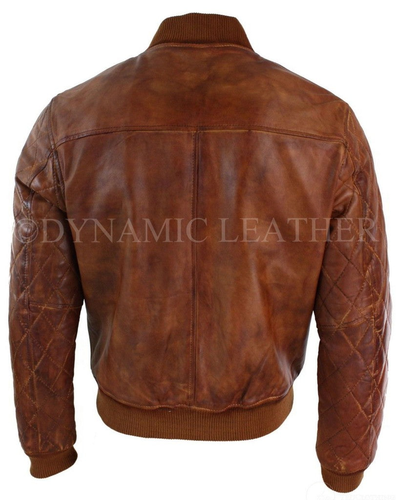 Majestic Leather - Mens Tan Brown Vintage Real Leather Bomber Pilot Jacket
