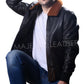 Majestic Leather - Mens G-1 Navy Leather Bomber Distressed Brown Real Leather Jacket