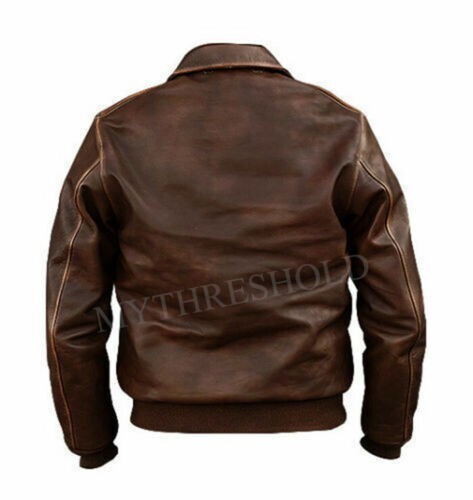Majestic Leather - Aviator A-2 Flight Jacket Distressed Brown Real Leather Bomber Jacket