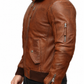 Men's New Tan Safari Biker Hooded Brown Lambskin Leather Jacket| Majestic Leather Majestic Leather