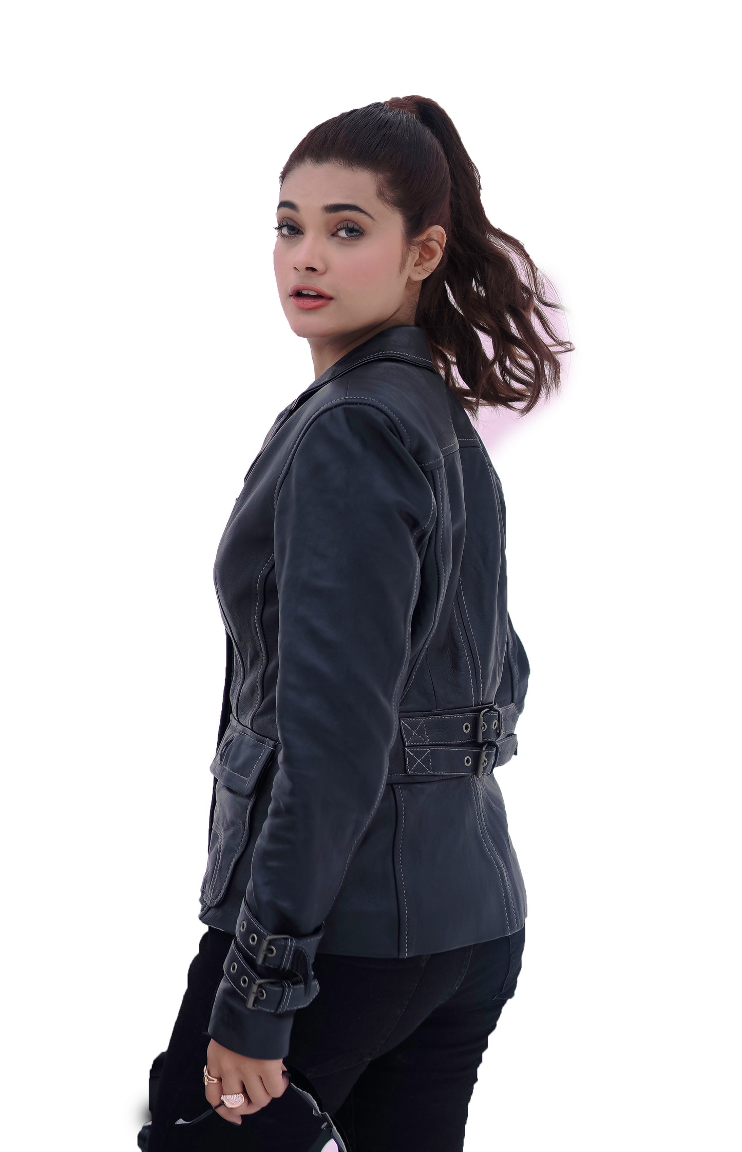 Women's New REAL LEATHER BIKER VINTAGE SOFT BLACK LAMBSKIN BLAZER COAT Majestic Leather