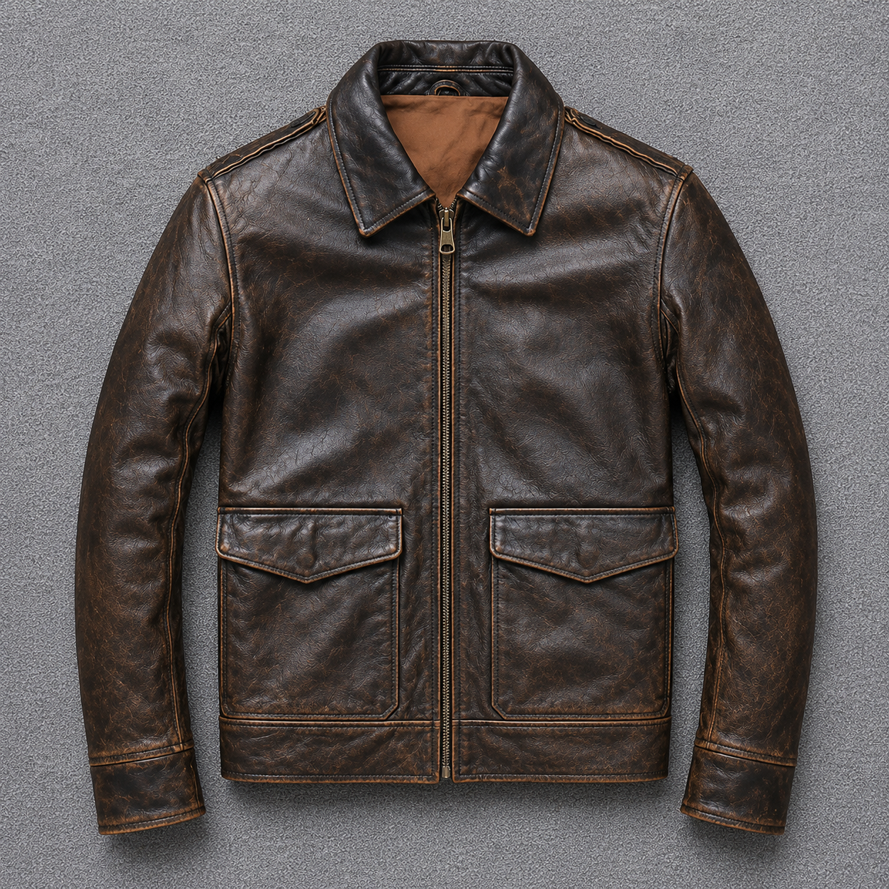 Majestic Leather - Mens Vintage A2 Bomber Air Force Style Distressed Brown Real Leather Jacket Majestic Leather