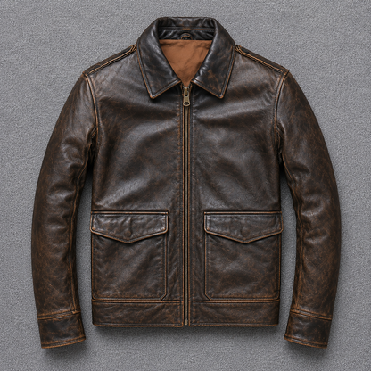 Majestic Leather - Mens Vintage A2 Bomber Air Force Style Distressed Brown Real Leather Jacket Majestic Leather
