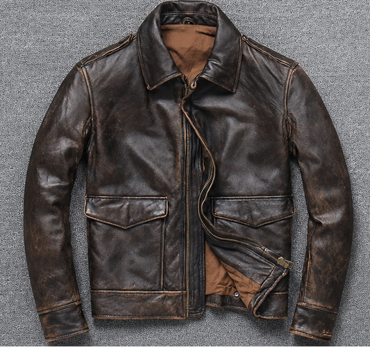 Majestic Leather - Mens Vintage A2 Bomber Air Force Style Distressed Brown Real Leather Jacket Majestic Leather