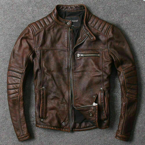 Majestic Leather - Mens Vintage A-Fly Bomber Air Force Style Distressed Brown Real Leather Jacket Majestic Leather