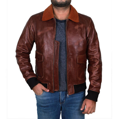 A2 Flight Airforce Pilot Aviator Bomber Jacket — back view | Majestic Leather UK