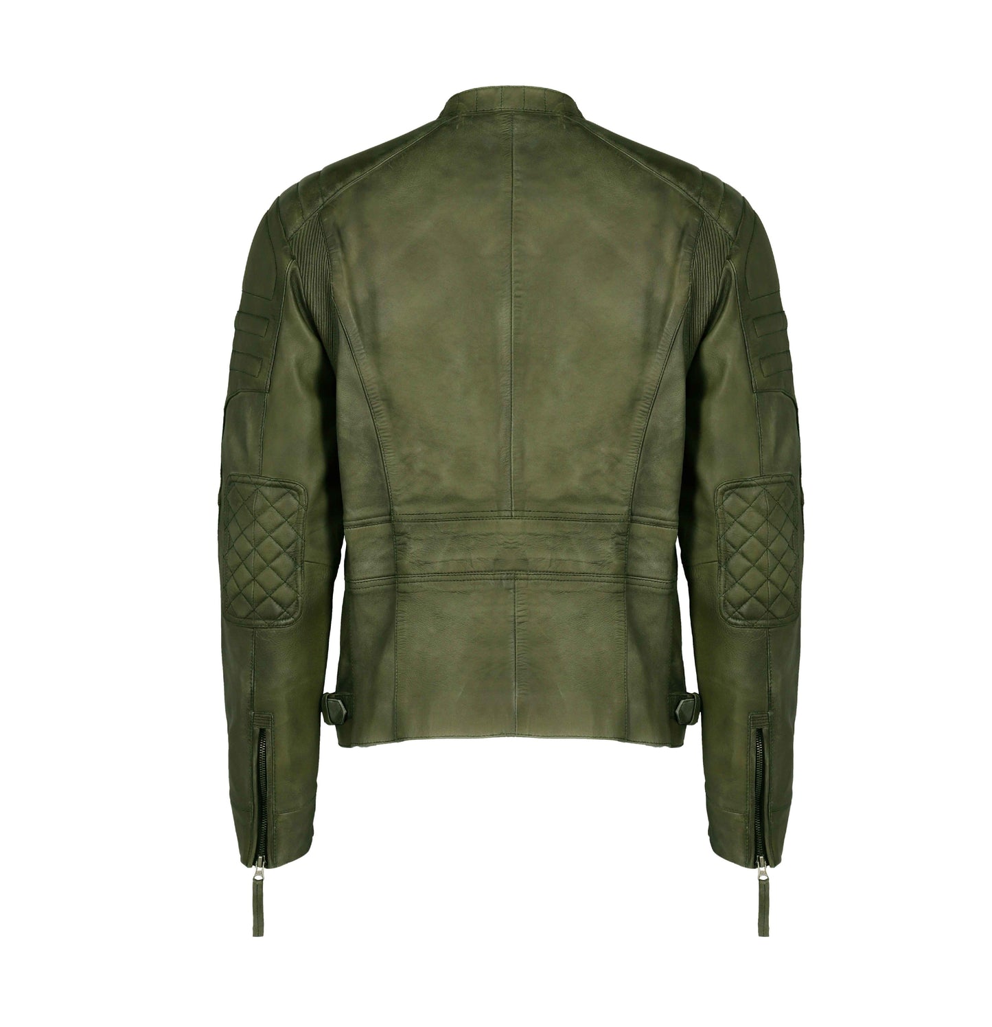 Olive Vintage Cafe Racer Leather Jacket | Majestic Leather — back view | Majestic Leather UK