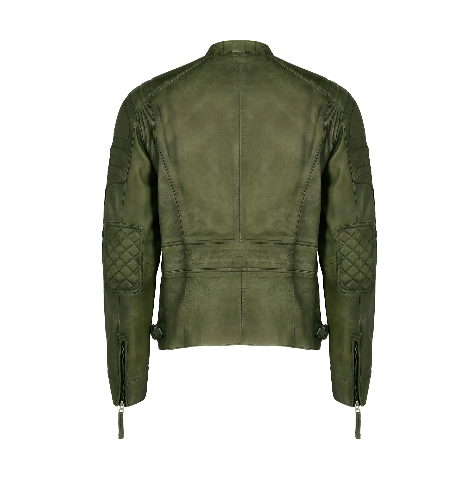 Olive Vintage Cafe Racer Leather Jacket | Majestic Leather — back view | Majestic Leather UK
