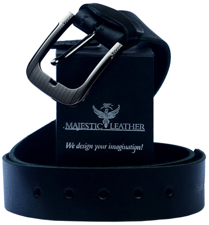 Men's Rustic Buffalo Black Geninune Leather Jeans Belt - Regular sizes Available Majestic Leather