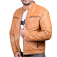 NEW MENS BRITISH TAN REAL LAMBSKIN PREMIUM BIKER LEATHER JACKET