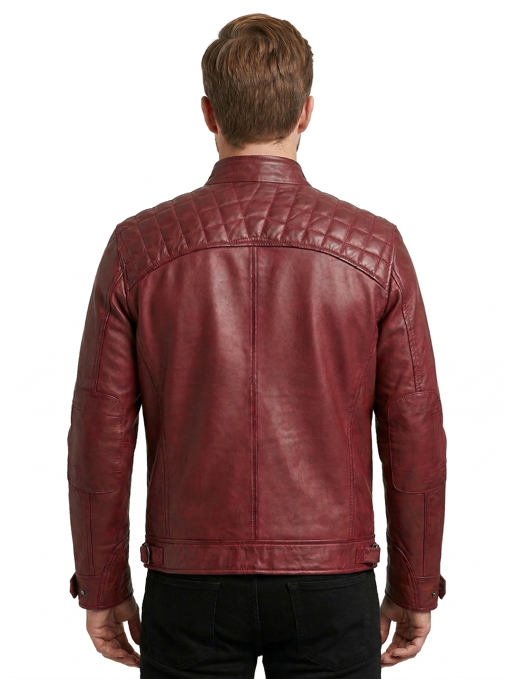 Men's Cafe Racer Biker Leather Jacket Style - 329 | Majestic Leather — back view | Majestic Leather UK