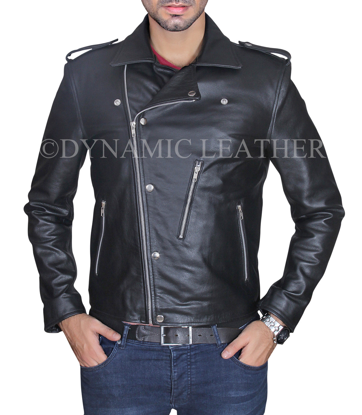 Men's David Beckham Brando Biker Black sheepskin Leather Jacket | Majestic Leather Majestic Leather