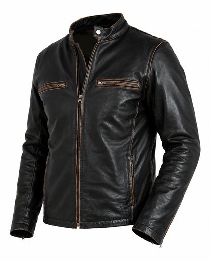 Motorcycle Leather Jacket Vintage Aged Brown — back view | Majestic Leather UK
